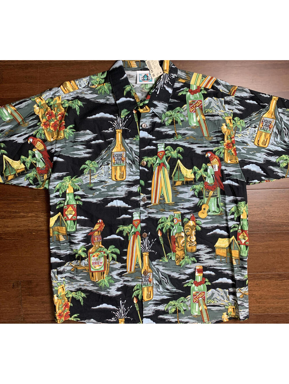 Hwy 1 Hawaiian Surf Beer Tropical Tiki Aloha Men's Black  Shirt Size Large